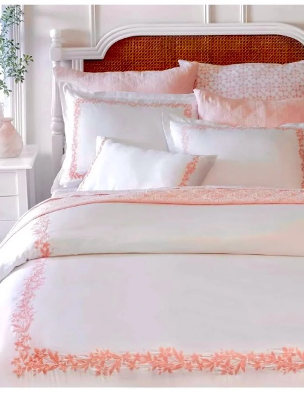 Martha Stewart Blush Floral Border Embroidered Duvet 3PC Set